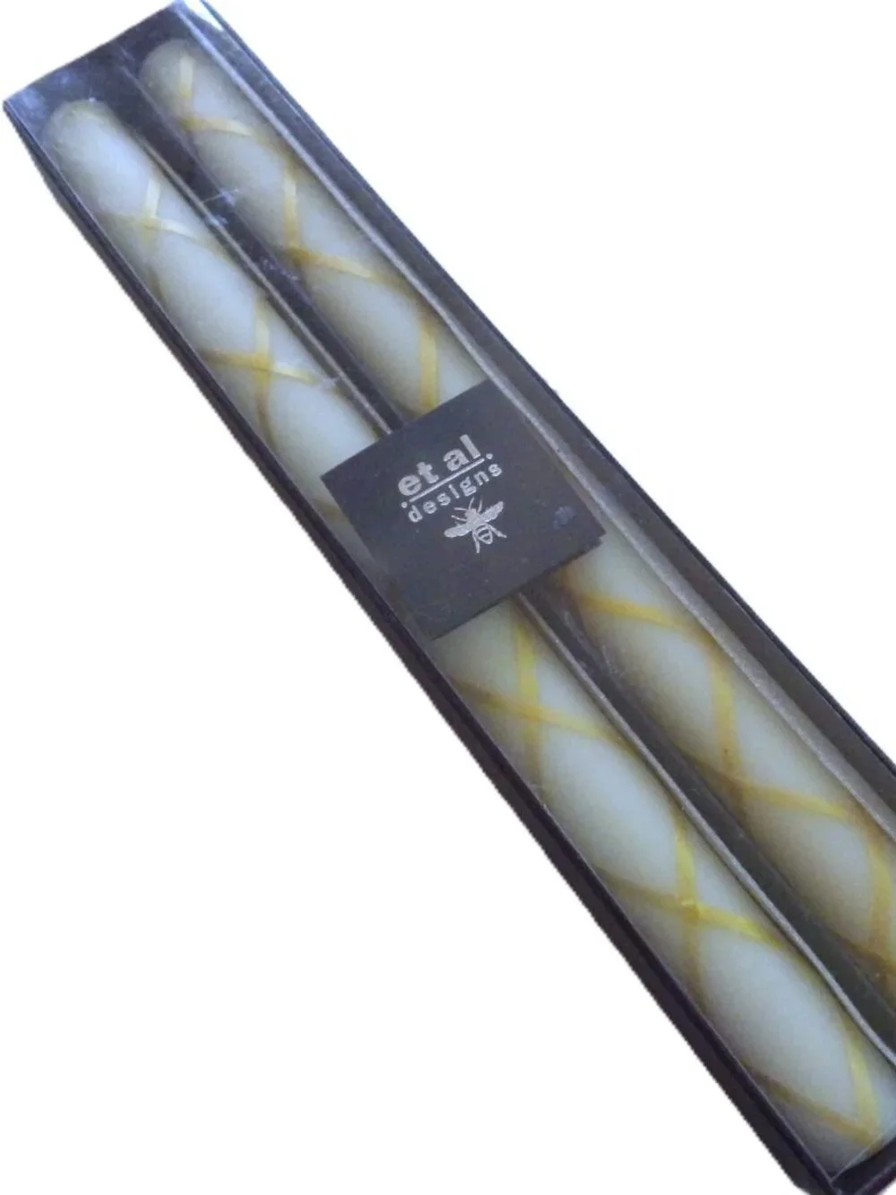 Et Al Designs Beeswax Taper Candles/ White & Gold/ New in Box